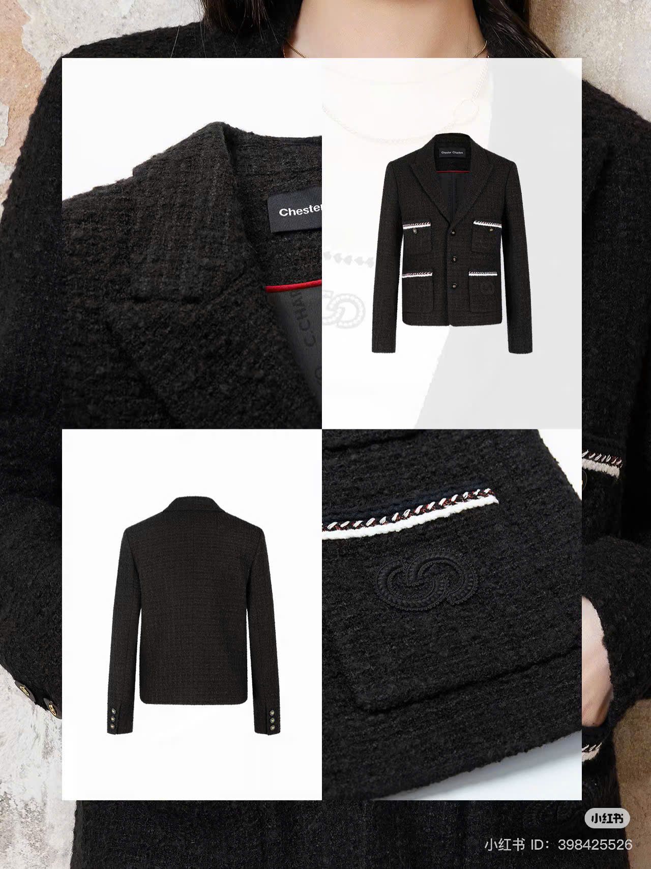 Áo dạ tweed-túi viền trắng