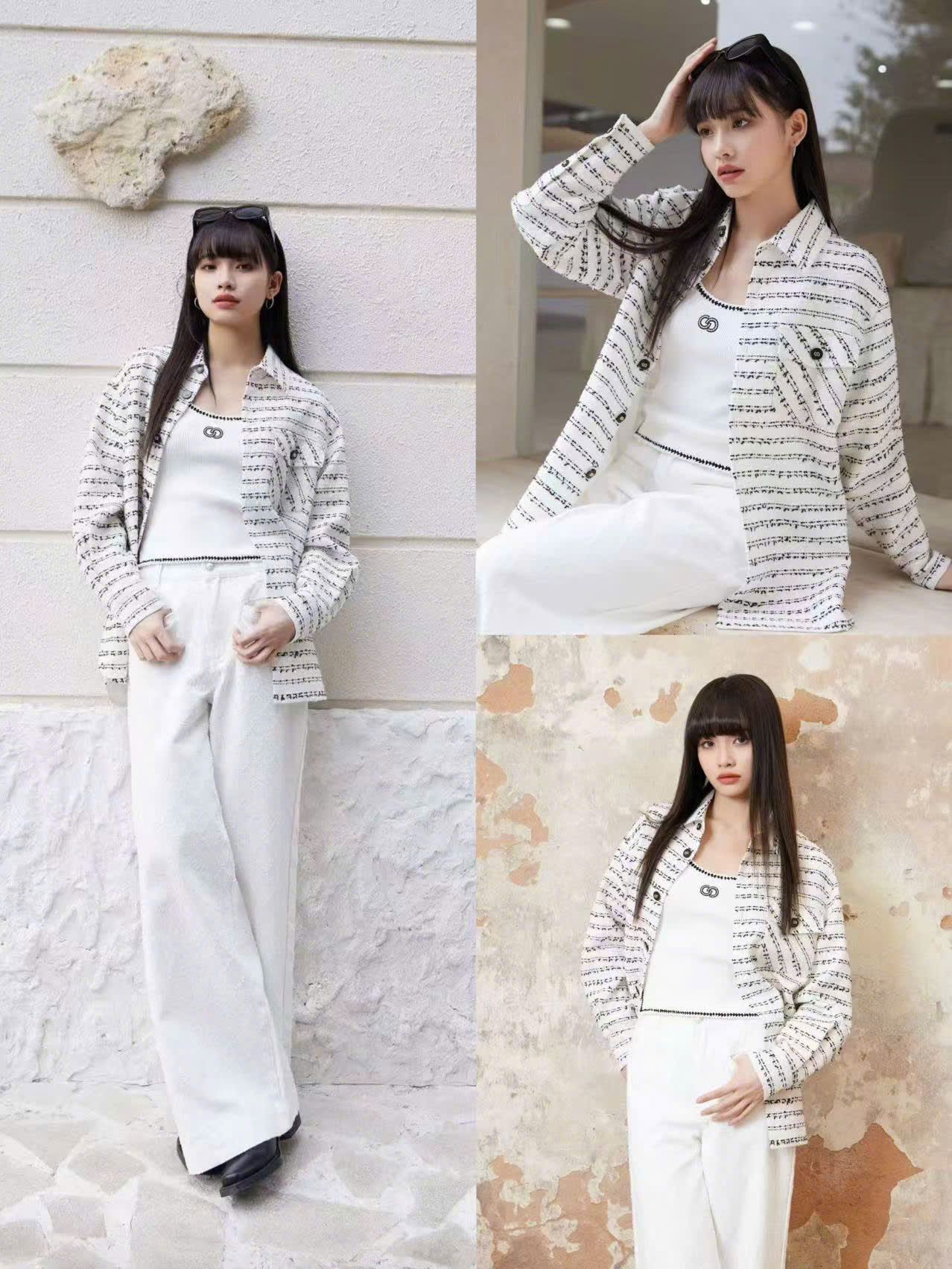 Áo Tweed logo chạy cúc đen
