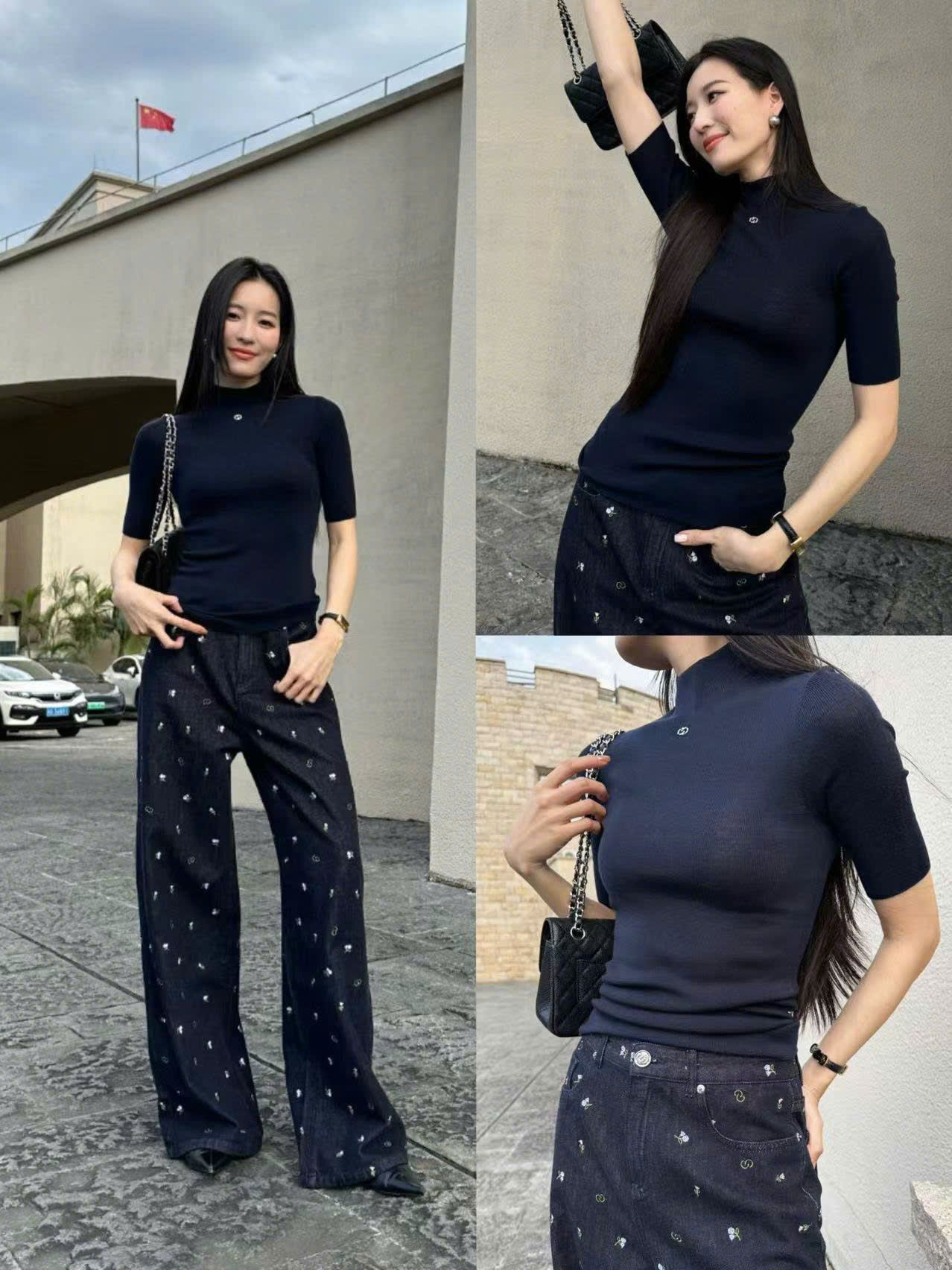Áo len ngắn tay cổ lọ - Navy
