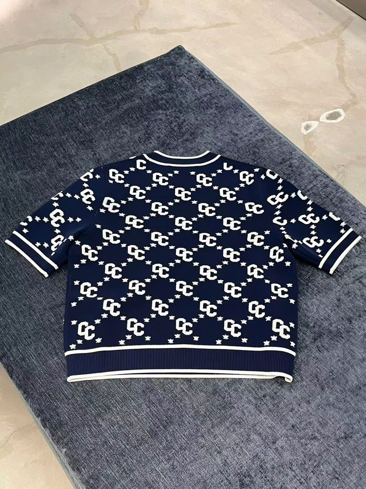 Áo len ngắn tay full logo - xanh navy