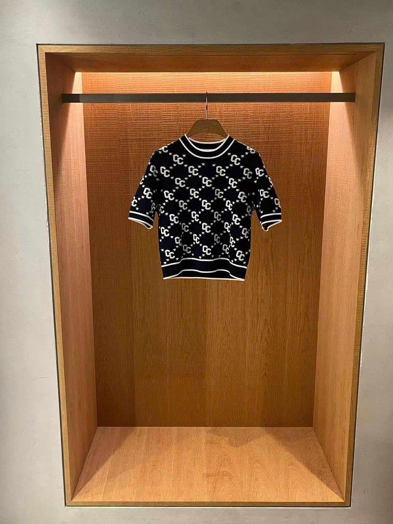 Áo len ngắn tay full logo - xanh navy