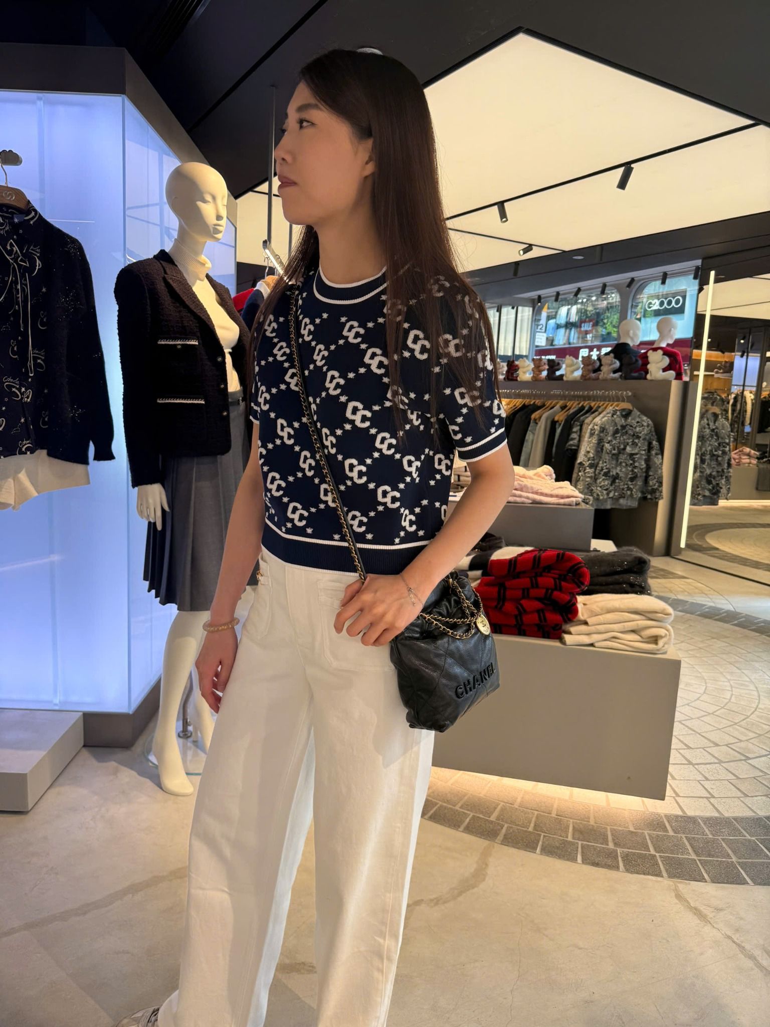Áo len ngắn tay full logo - xanh navy