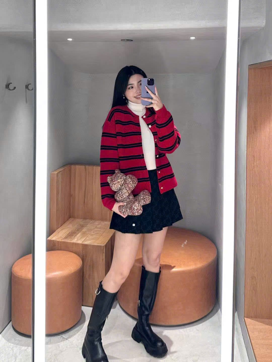CDG đỏ kẻ ngang đen