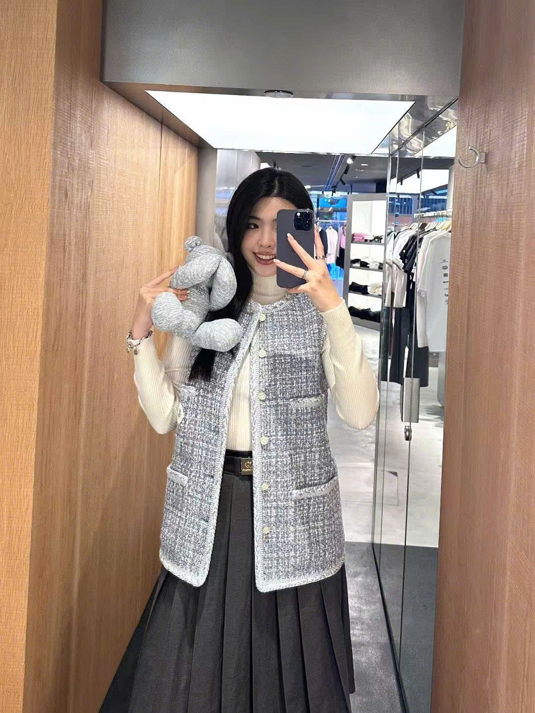 Ghile dạ tweed xanh