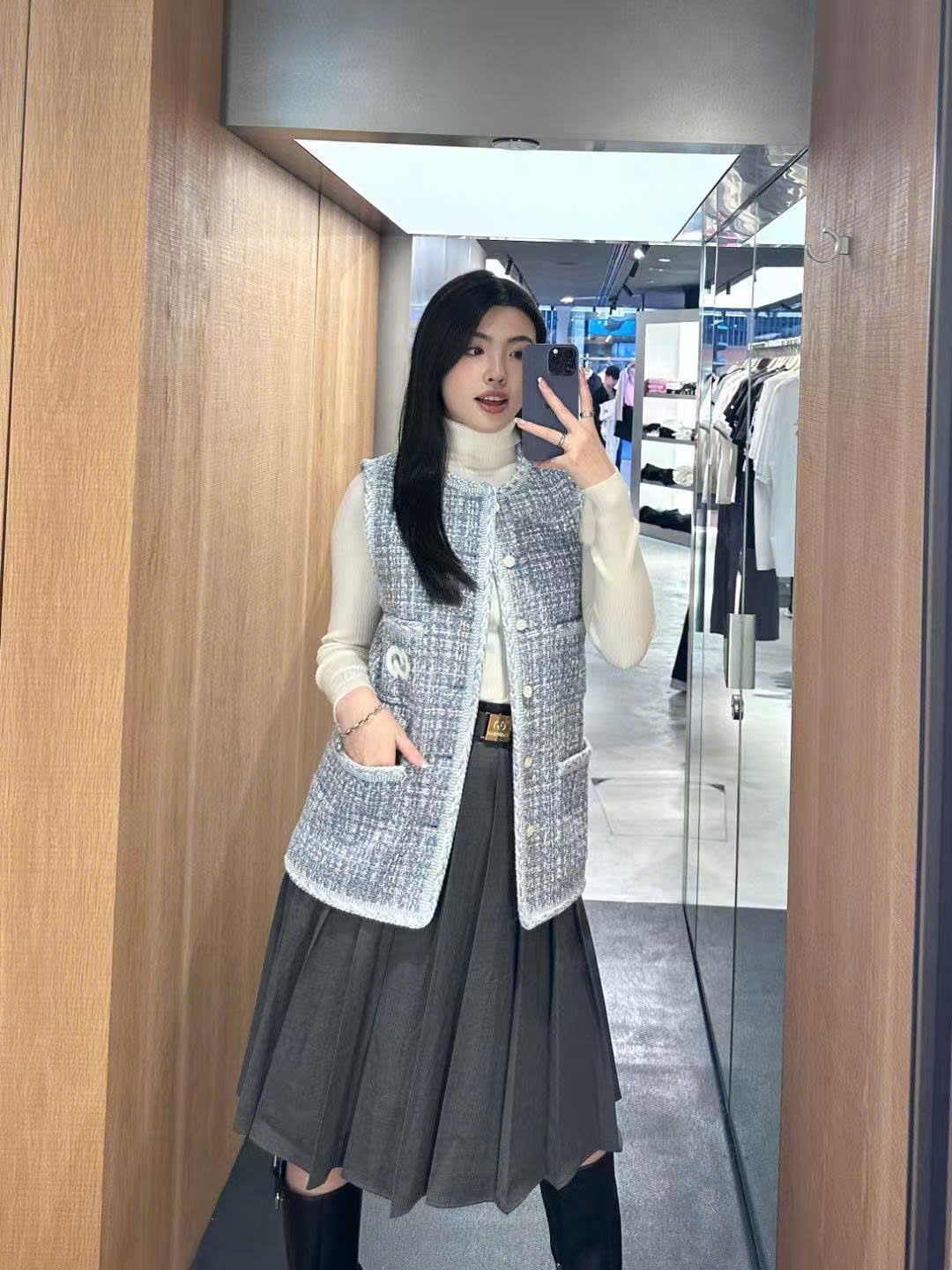 Ghile dạ tweed xanh