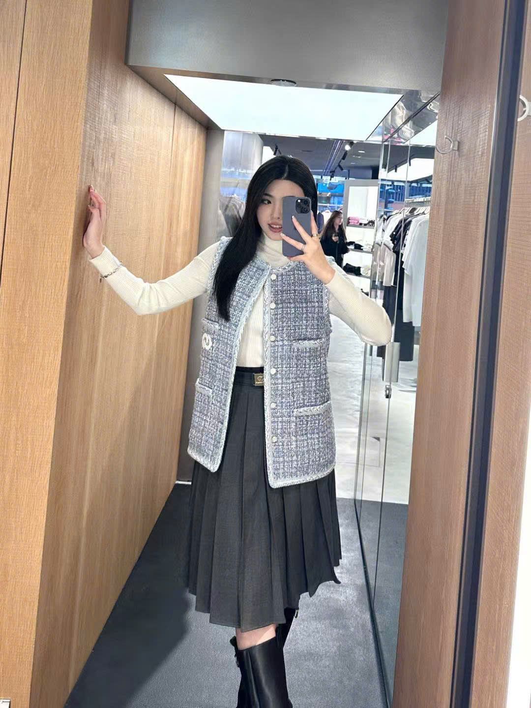 Ghile dạ tweed xanh
