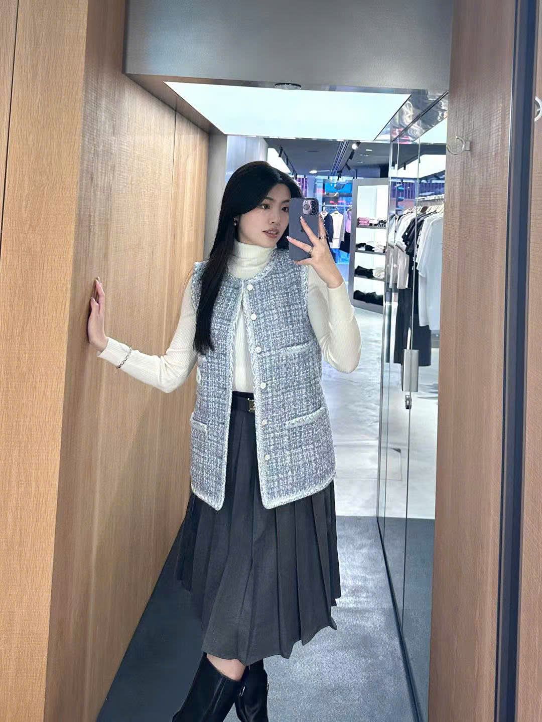 Ghile dạ tweed xanh
