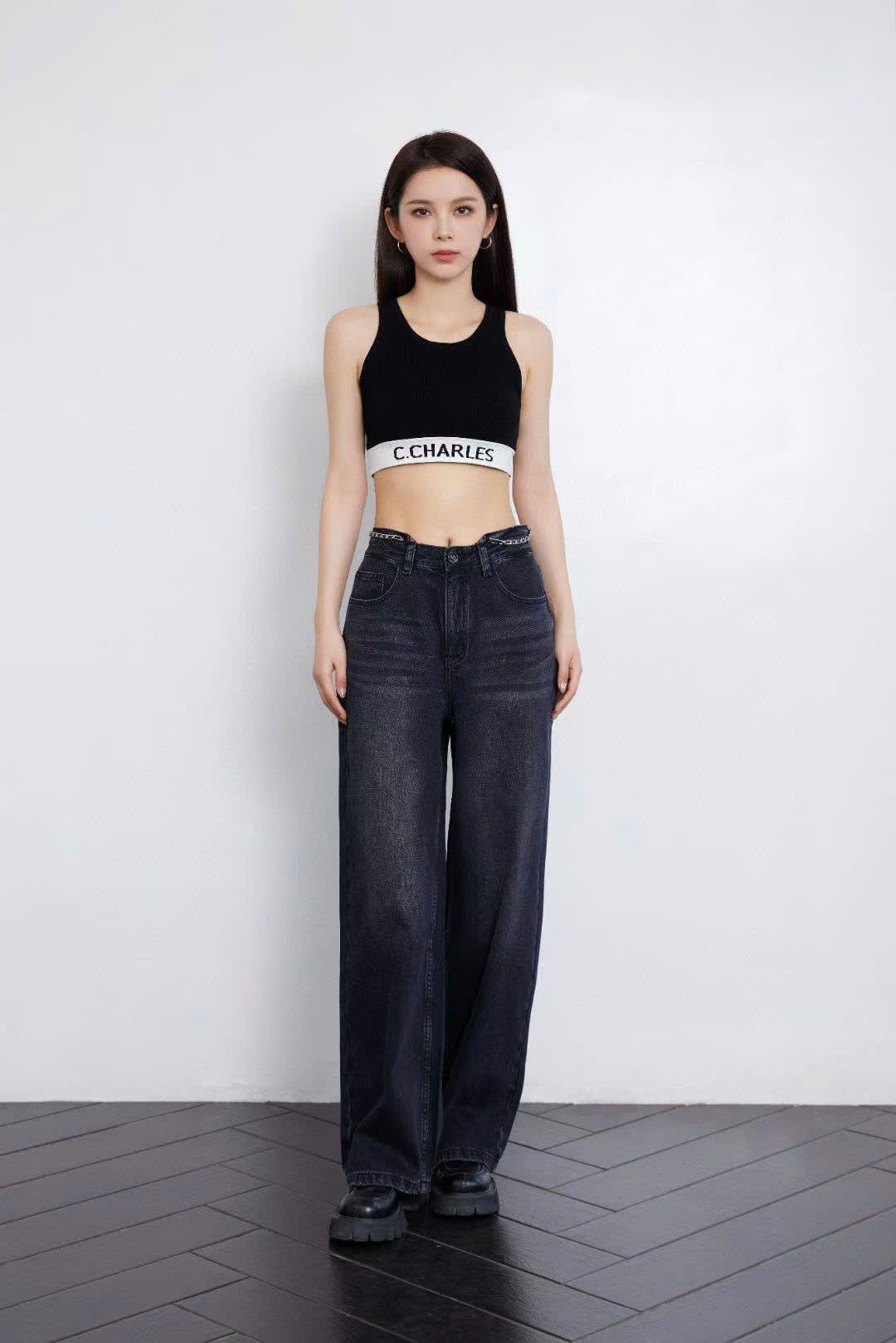 Quần jean mài kèm belt