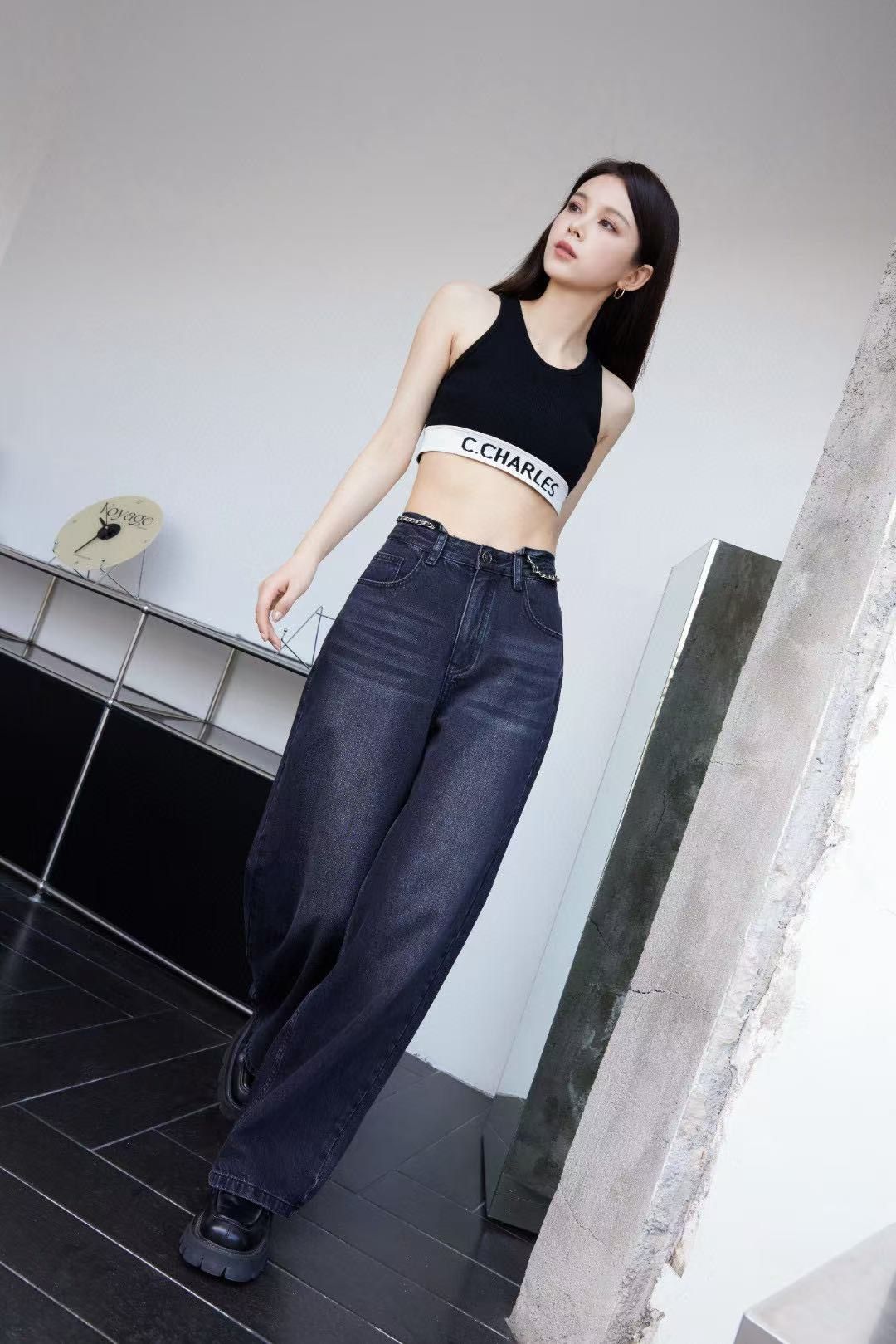 Quần jean mài kèm belt
