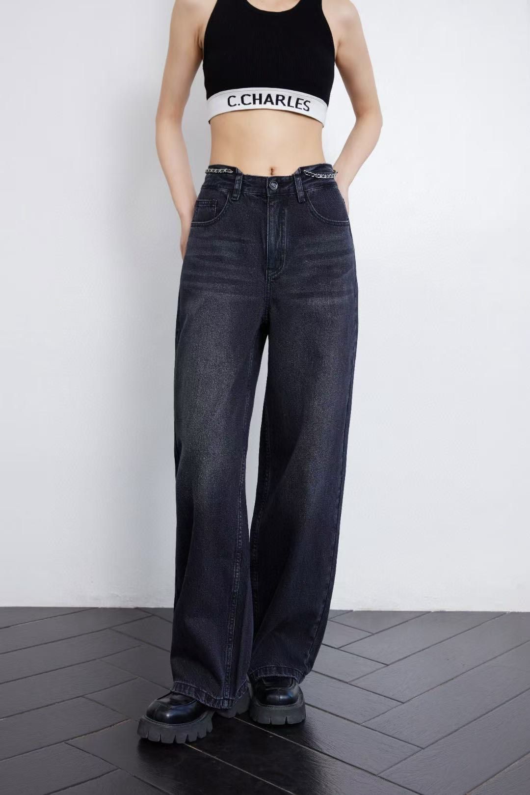 Quần jean mài kèm belt