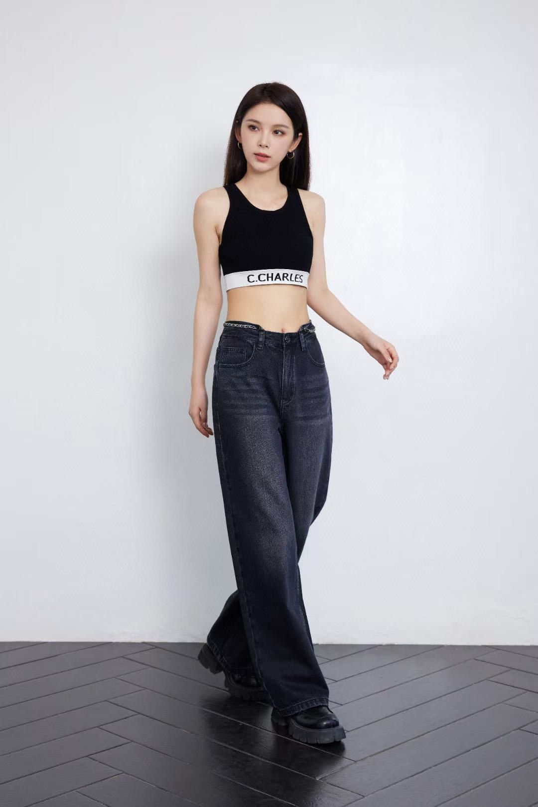 Quần jean mài kèm belt