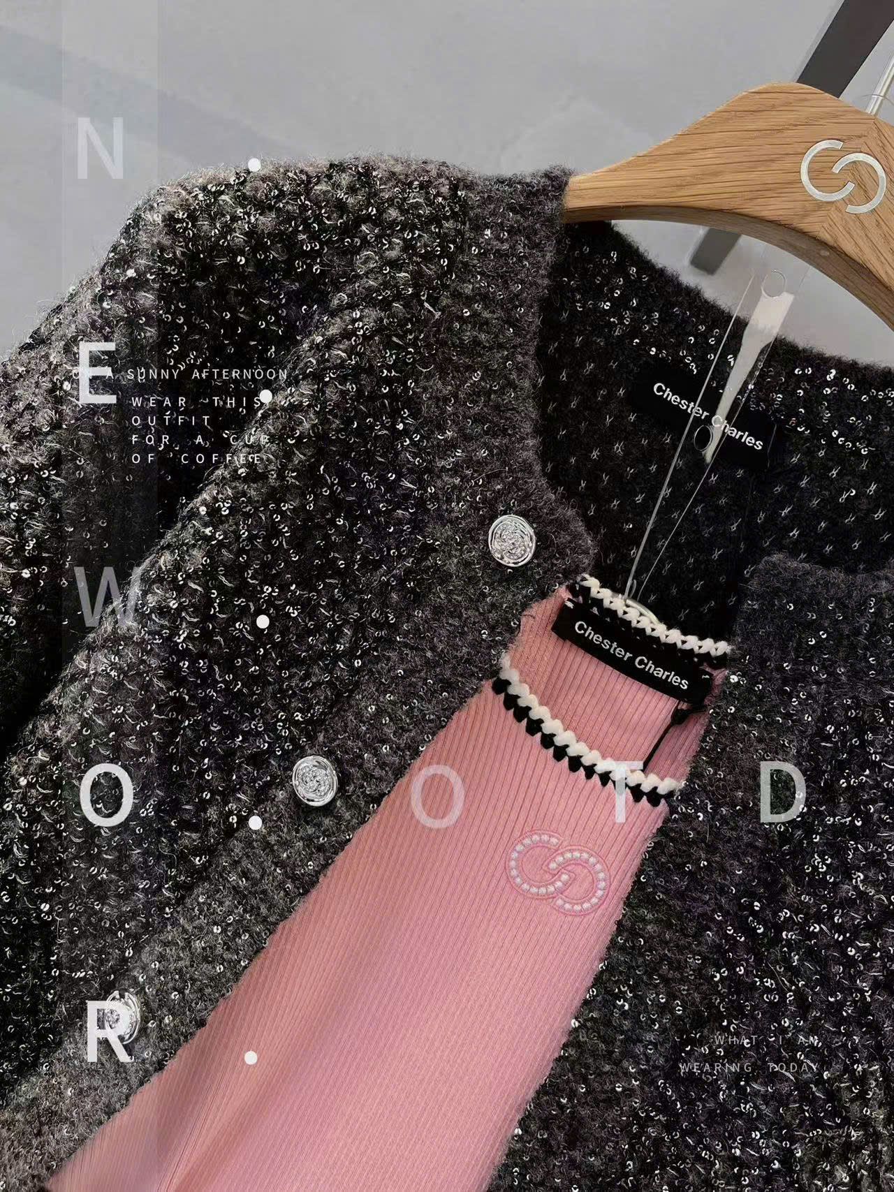 Cadigan Bling đen Xám