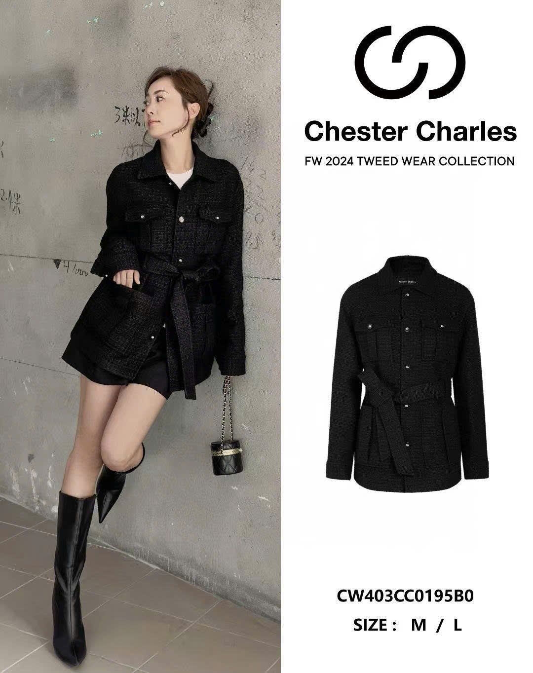 Áo dạ tweed dáng dài có đai Chester Charles