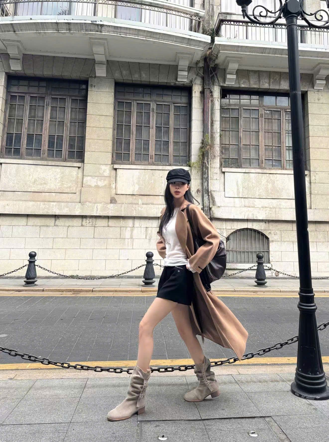 Áo dạ mangto dáng dài nâu be