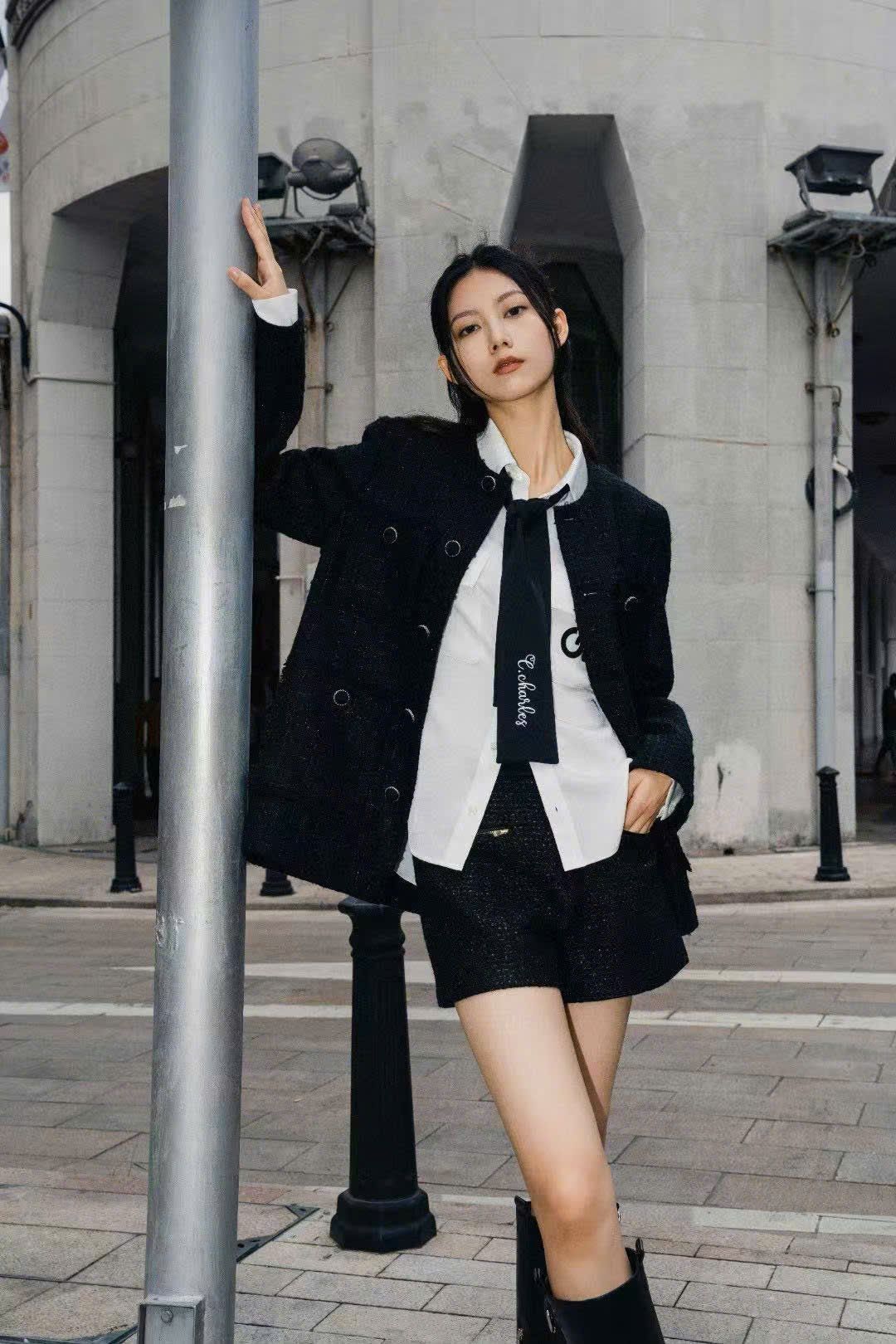 Áo dạ tweed đen dài