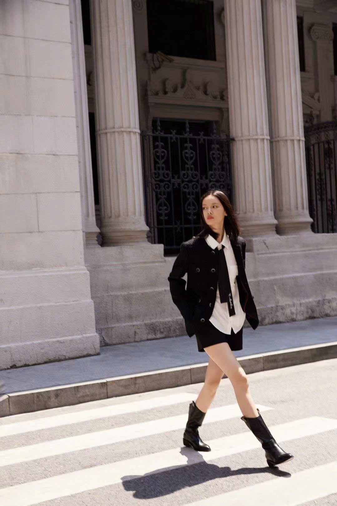 Áo dạ tweed đen dài