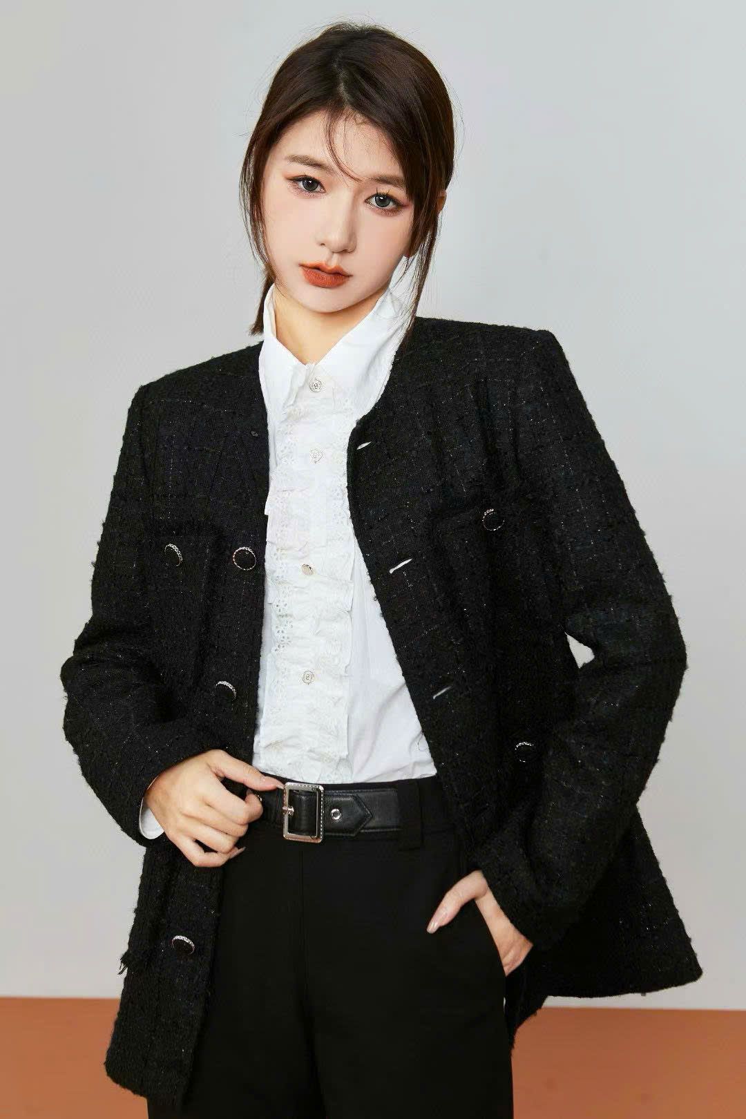 Áo dạ tweed đen dài