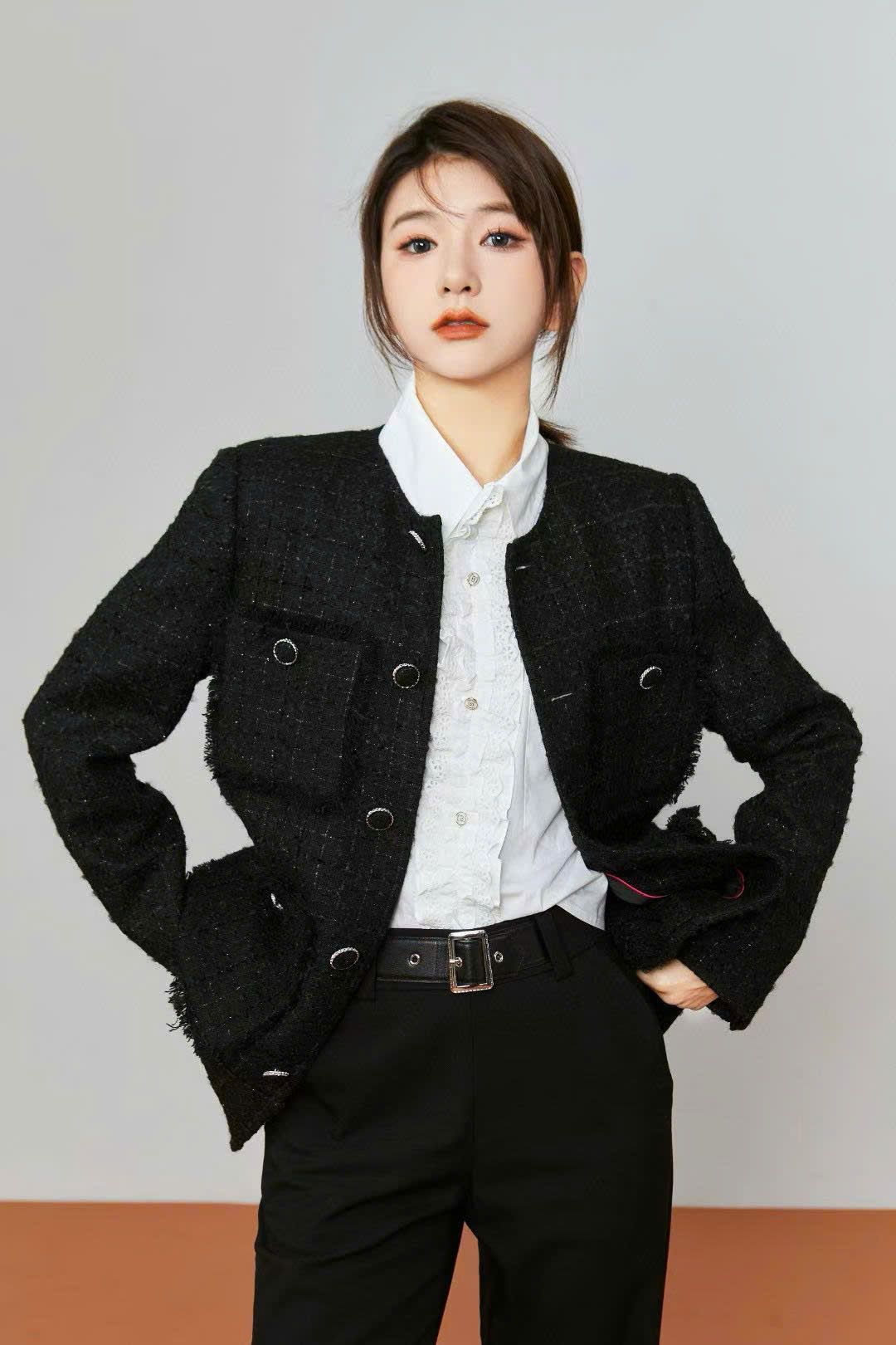 Áo dạ tweed đen dài