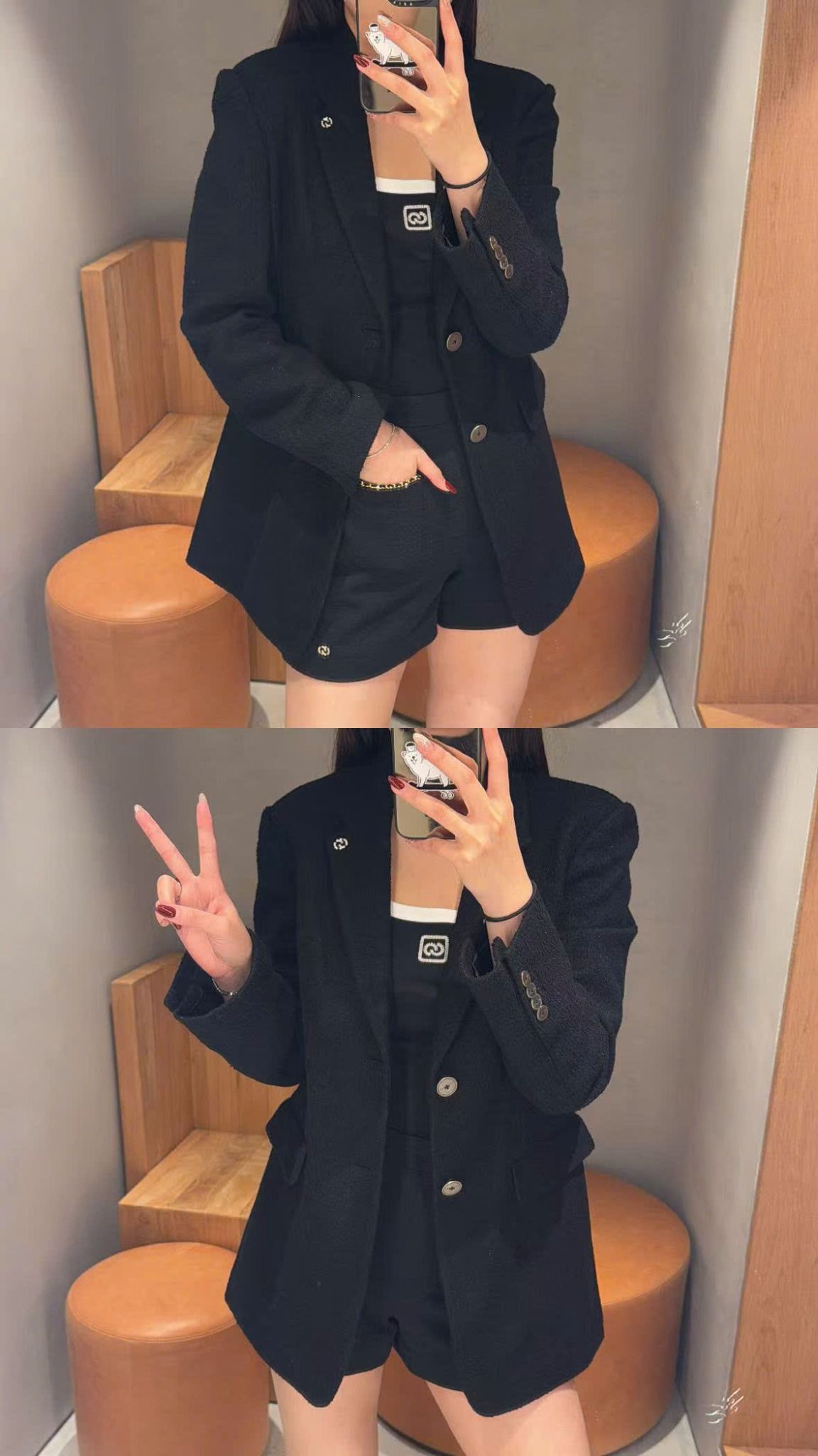 Vest dạ đen, 2 cúc cài