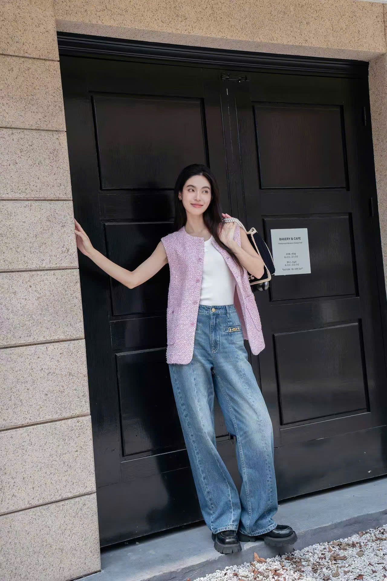 Áo Ghile dạ tweed hồng