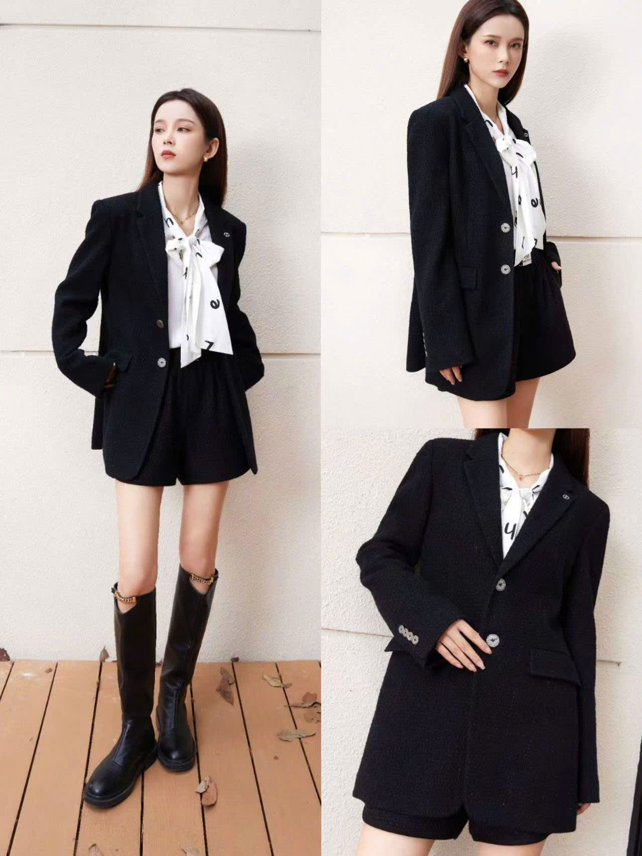 Vest dạ đen, 2 cúc cài