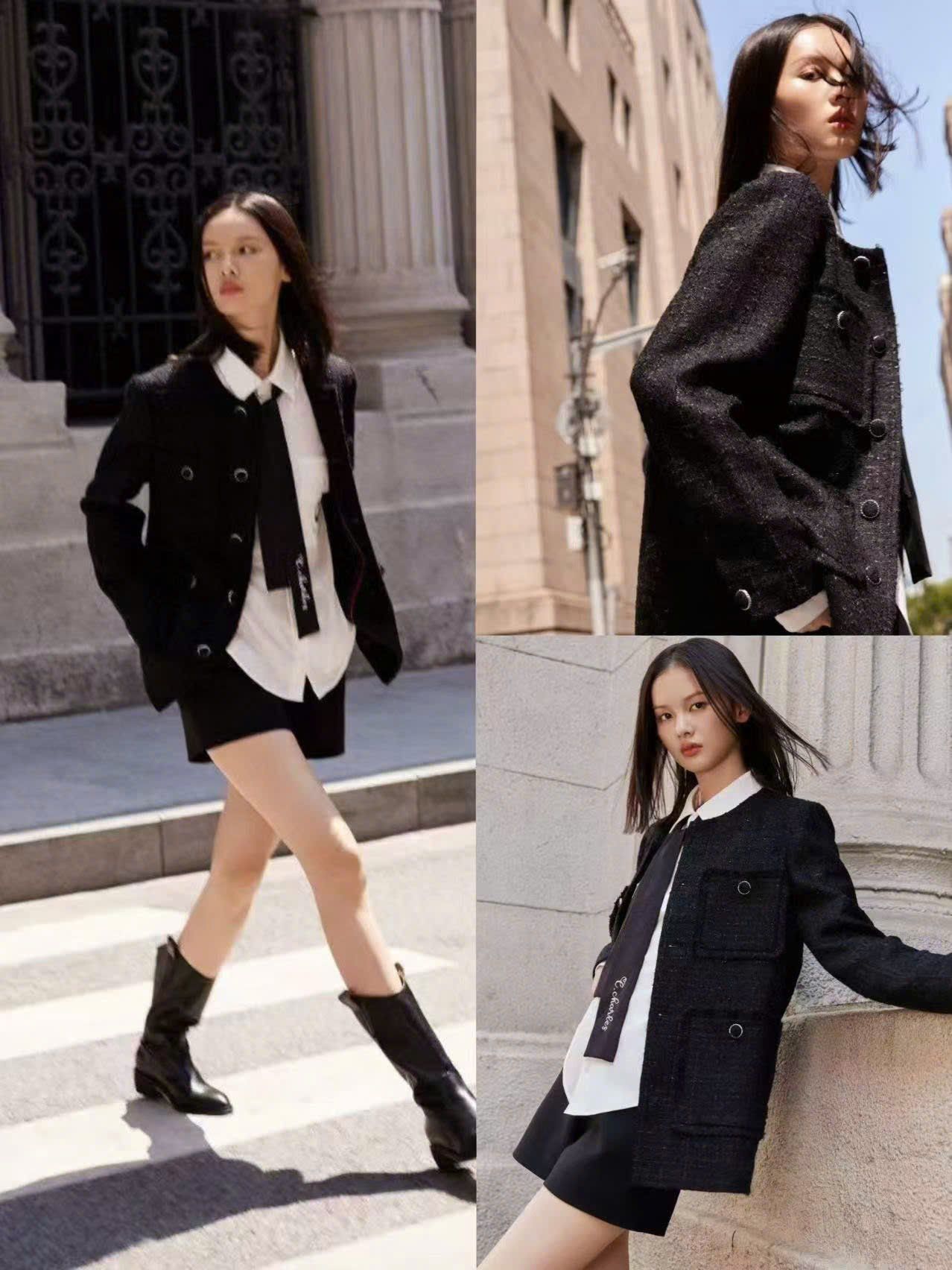 Áo dạ tweed đen dài