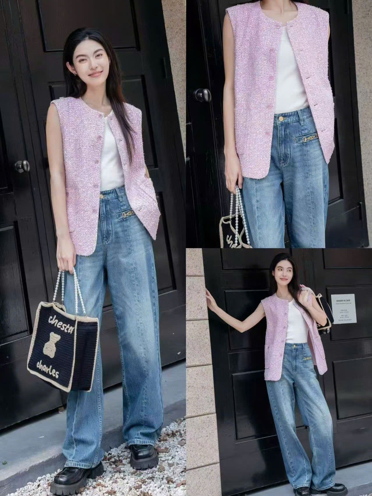 Áo Ghile dạ tweed hồng