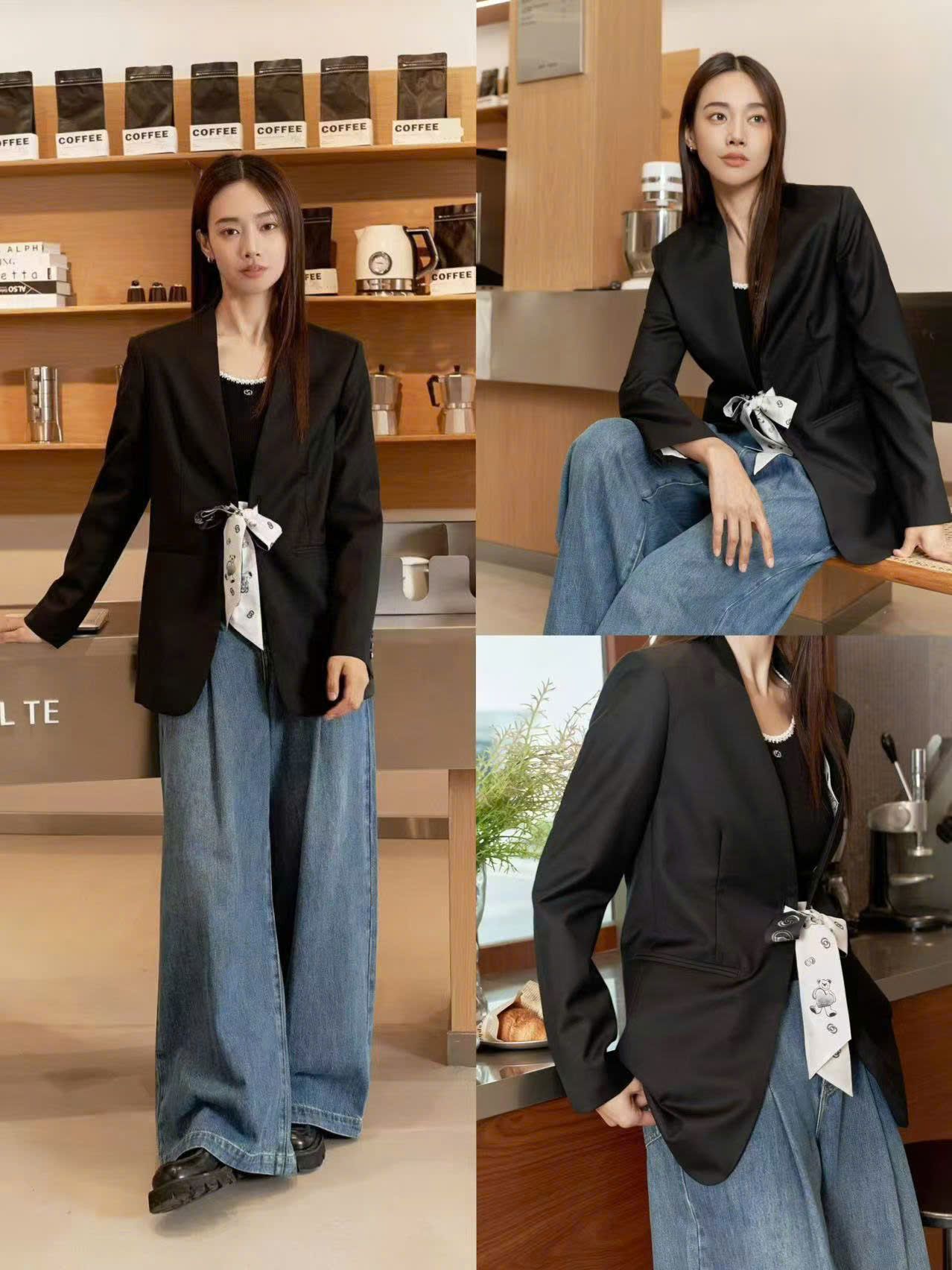 Áo vest đen - kèm dây nơ trắng