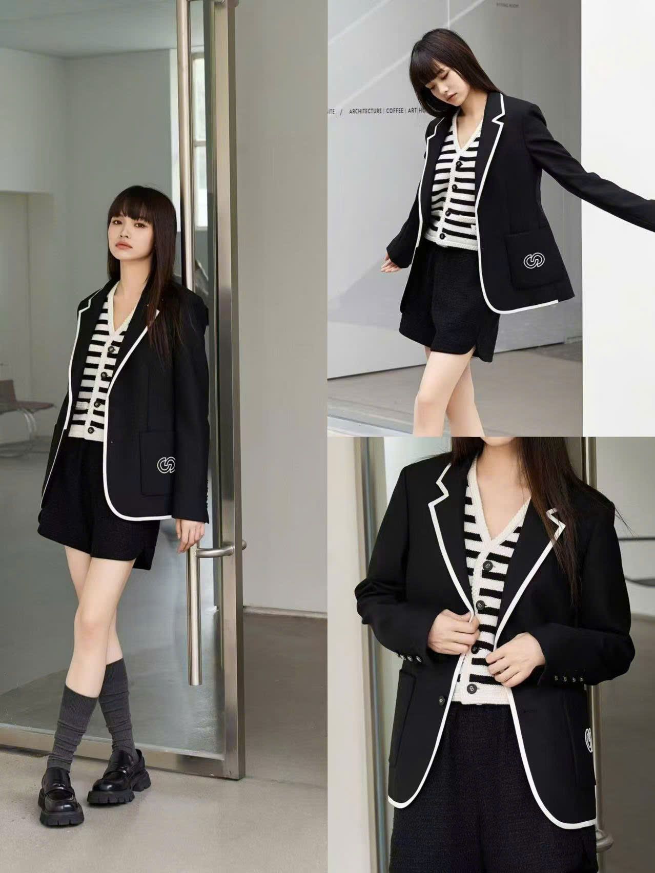 Áo Vest đen viền trắng
