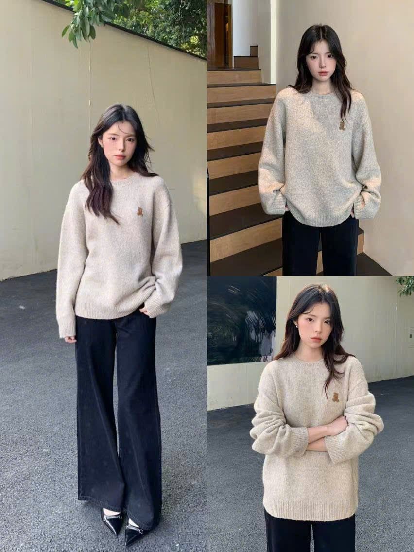 Áo len cổ tròn màu Camel