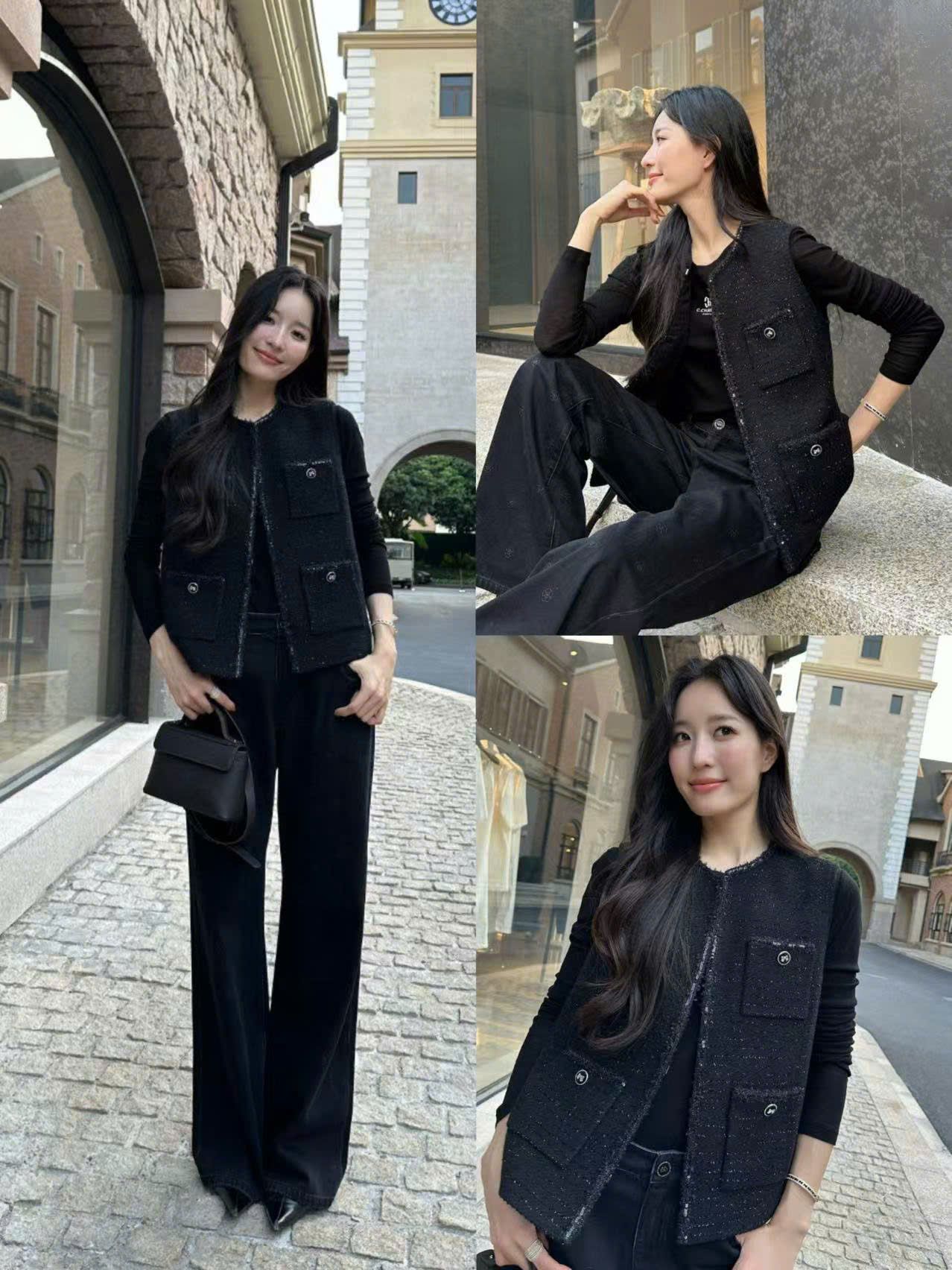 Ghile dạ tweed đen