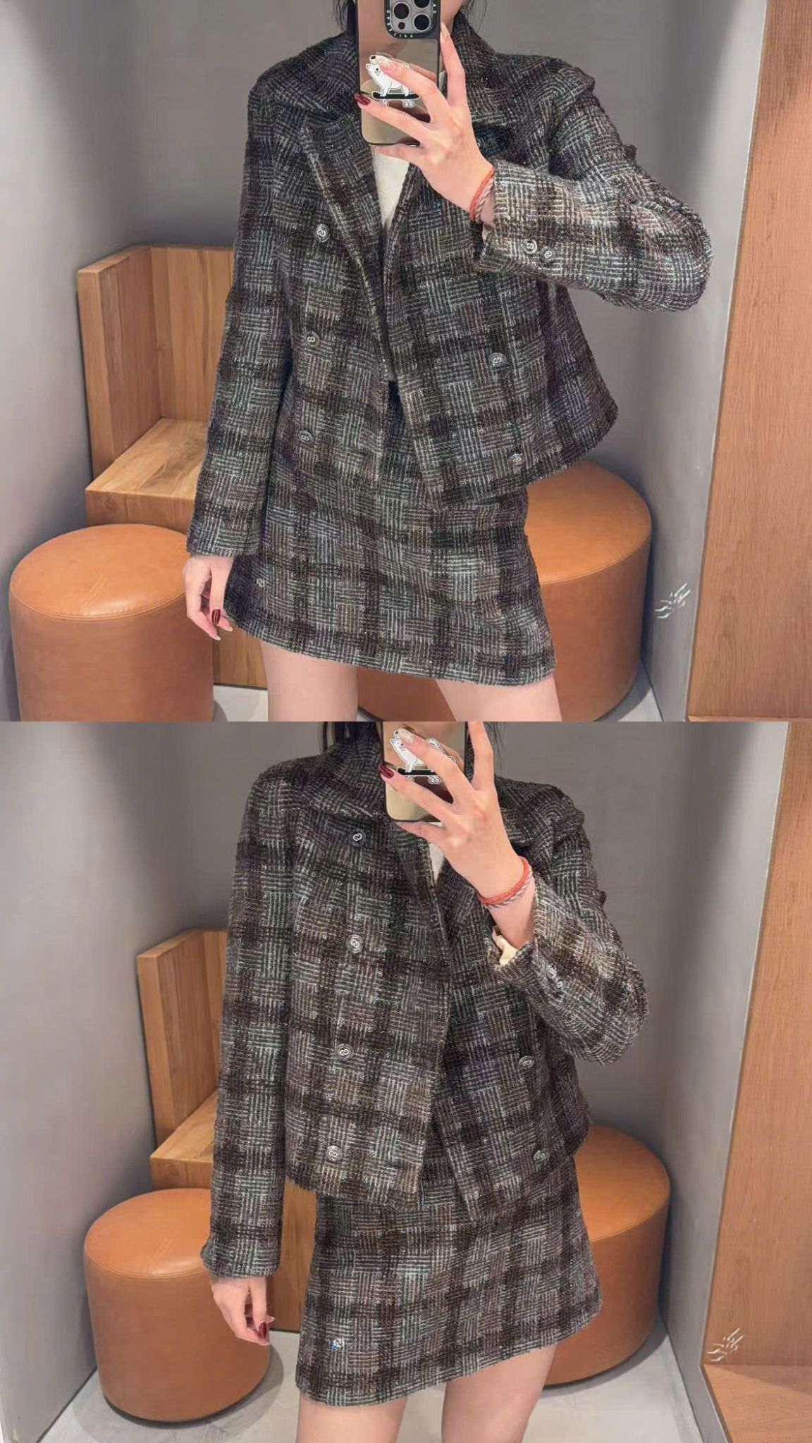 Bộ áo Vest kẻ và chân váy chữ A kẻ set