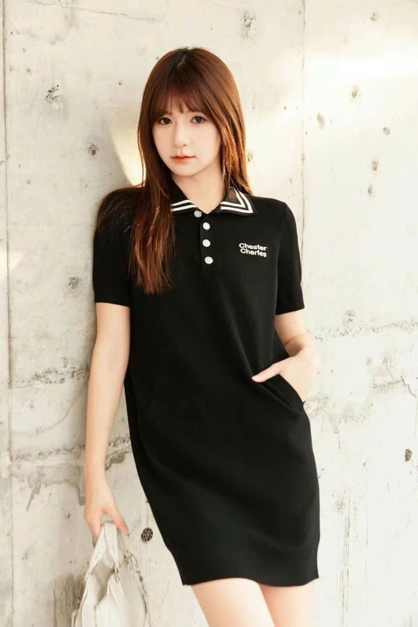 Váy suông cổ polo - 4 cúc bạc