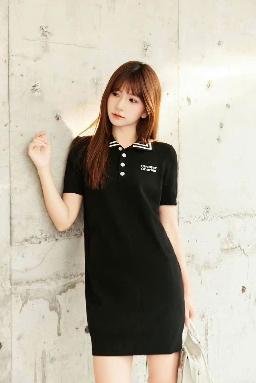 Váy suông cổ polo - 4 cúc bạc