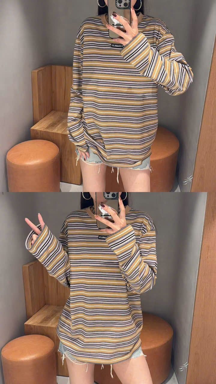 Áo dài tay kẻ vàng