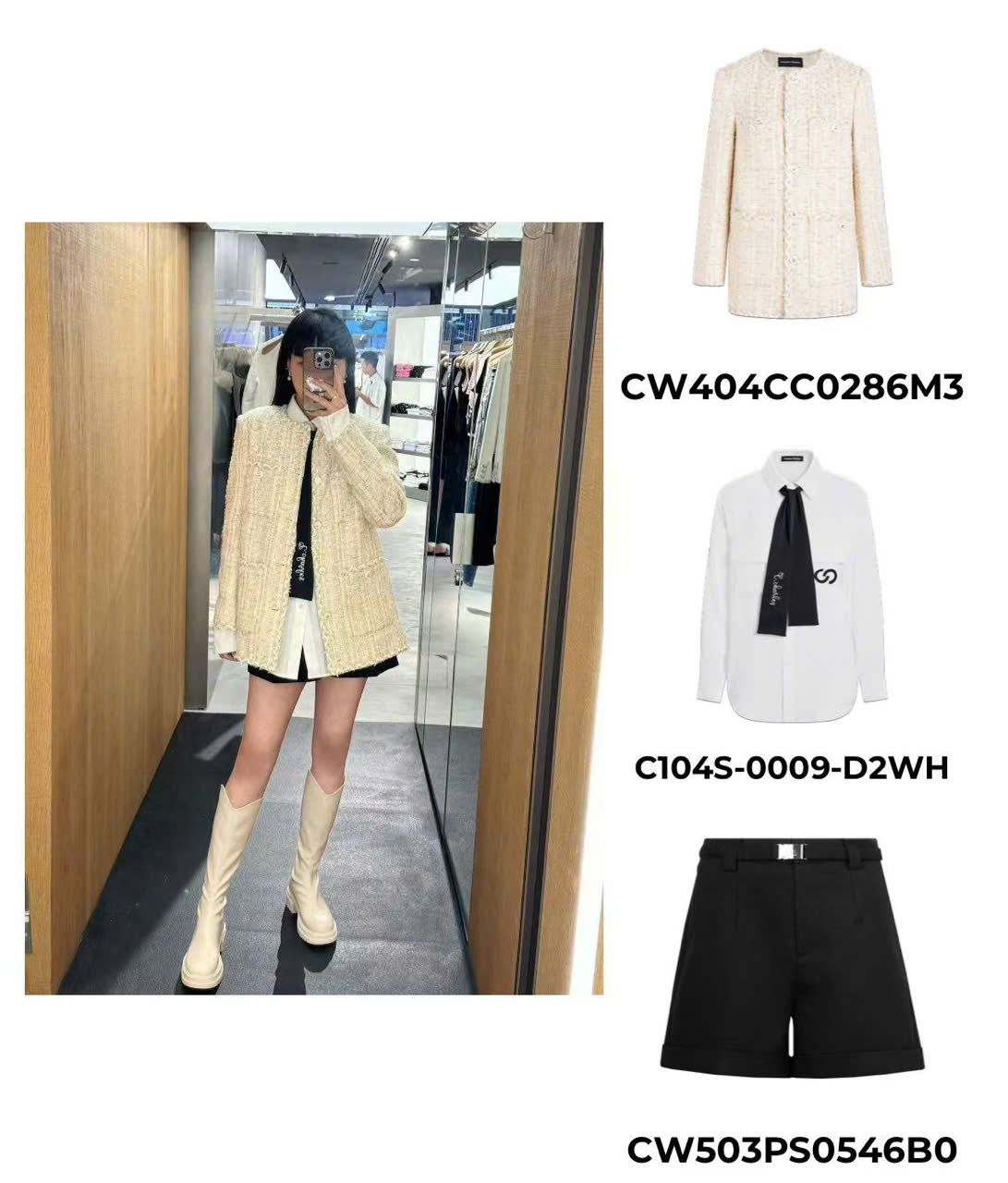 Áo dạ tweed vàng kem 4 túi
