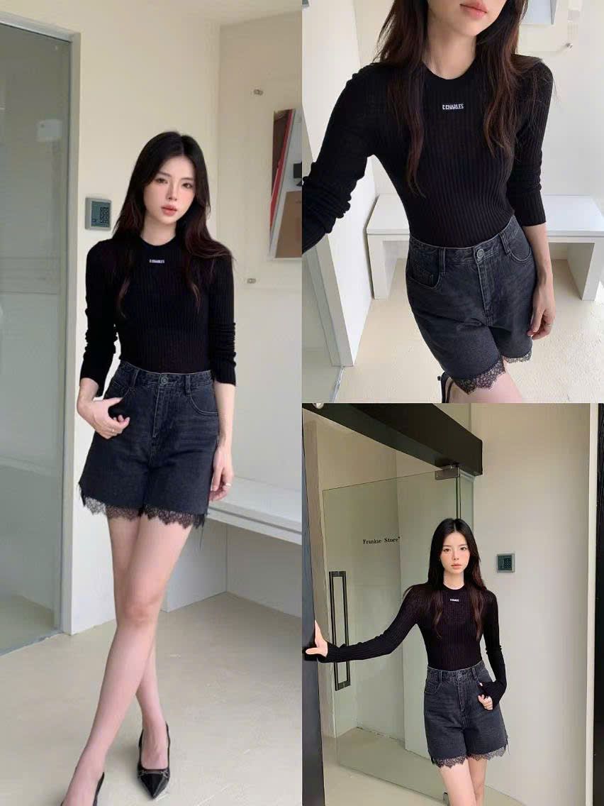 Áo len đen mỏng - chữ CC