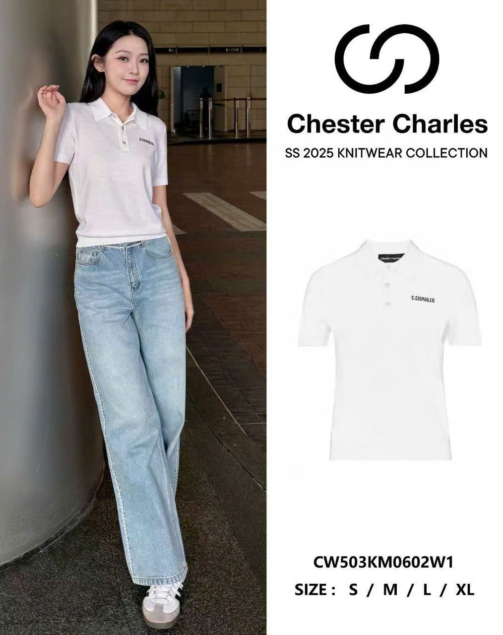 POLO trắng be chữ Chester ngực trái