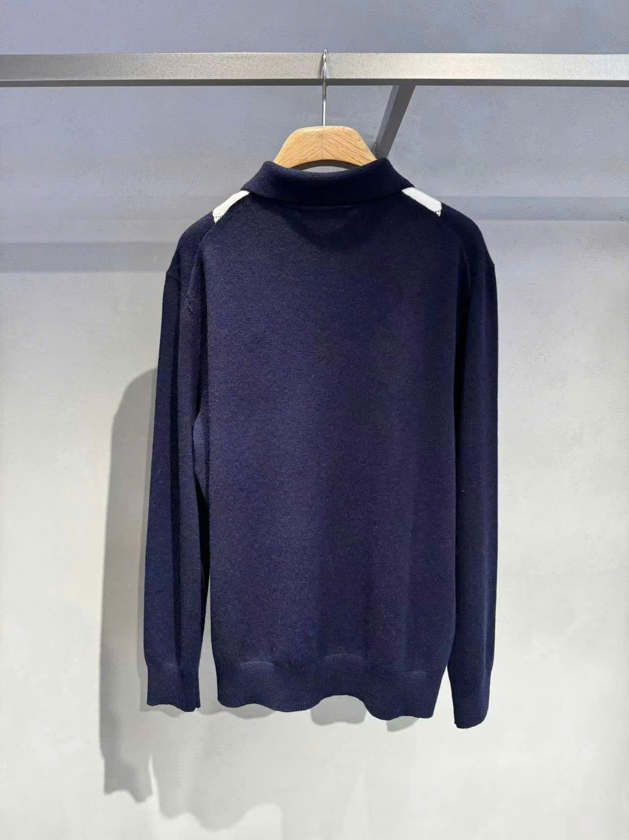 Áo len polo navy họa tiết trám trắng