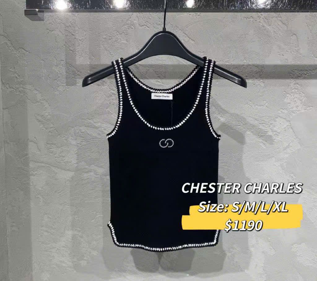 Áo tank top đen viền trắng CC