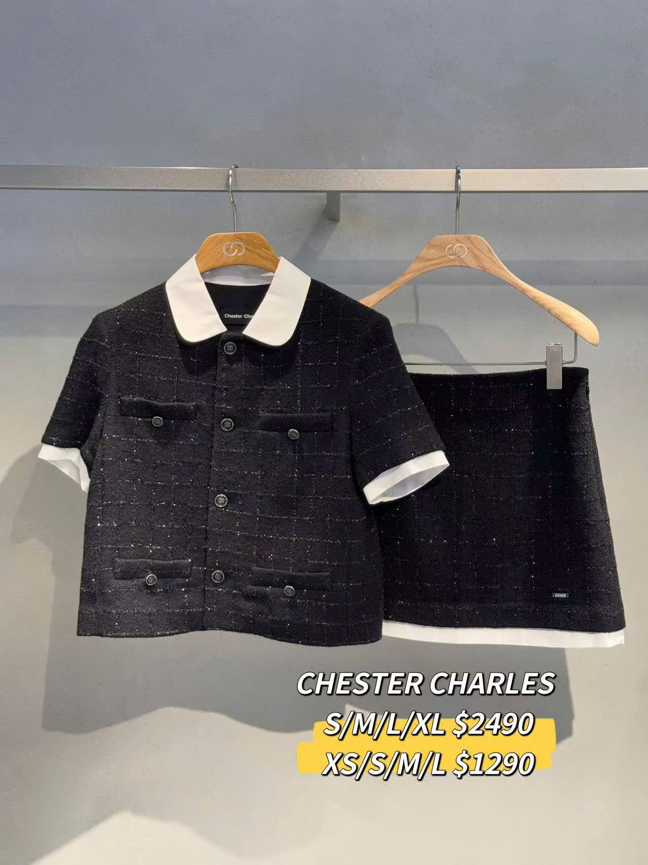 Bộ áo Twed ngắn tay croptop và chân váy Twed đen tà trắng set