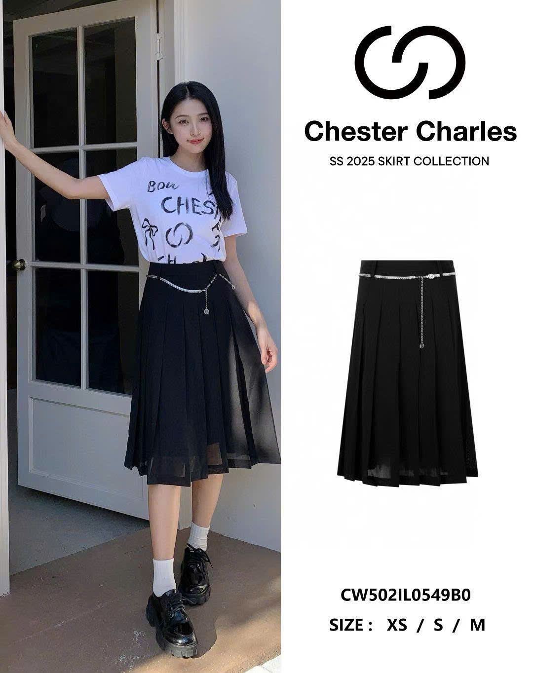 Chân váy đen dài xếp ly kèm Belt KL