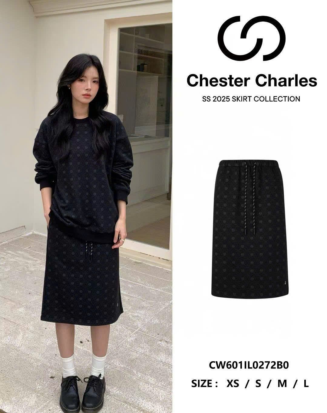 Chân váy len đen cỏ 4 lá, dây rút (SET)