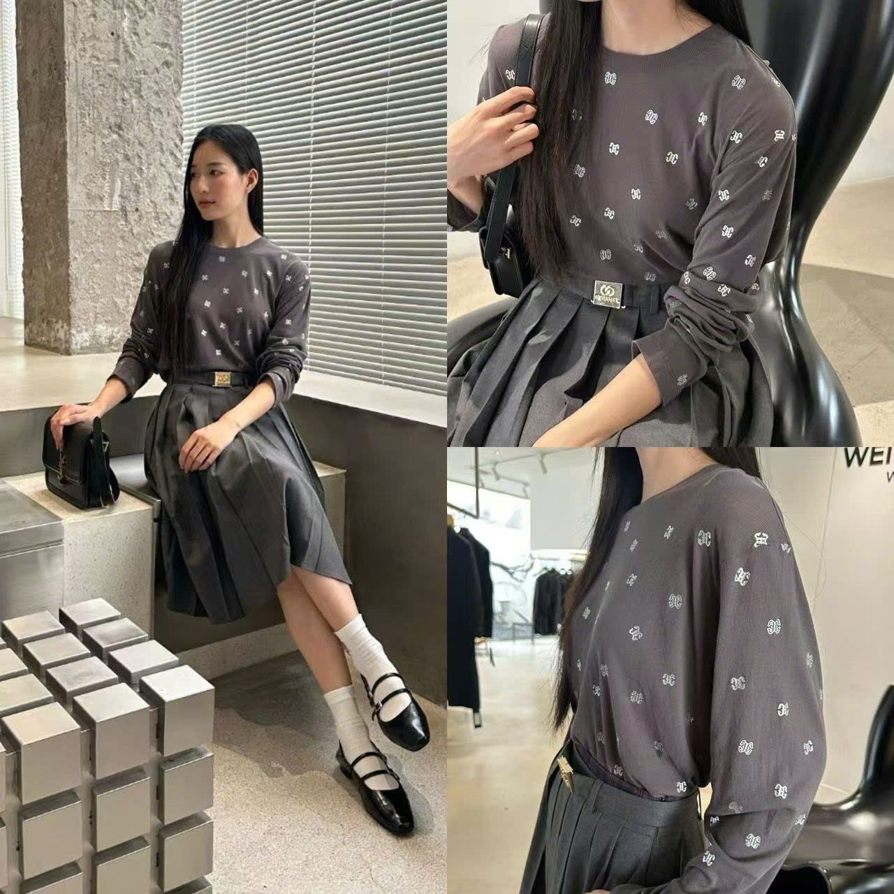 Áo len ghi xám họa tiết CC