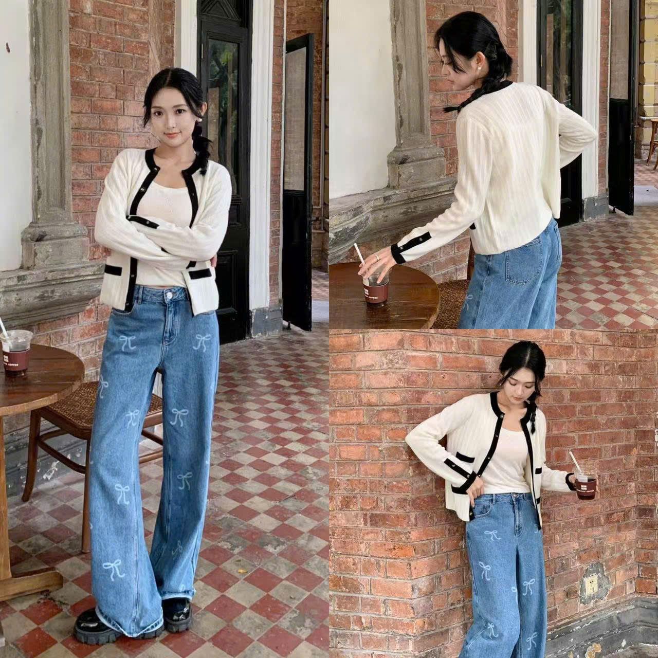 CDG trắng 4 túi viền đen