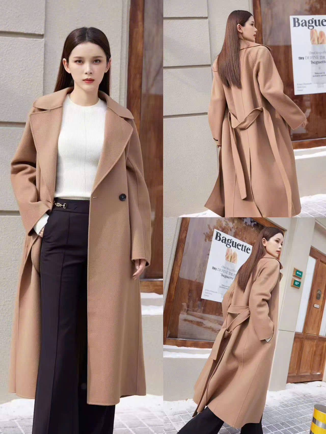 Áo dạ mangto dáng dài nâu be