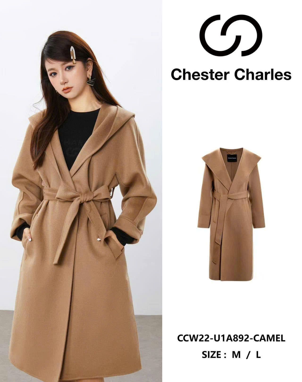 Áo dạ 100% cashmere nâu tây có mũ