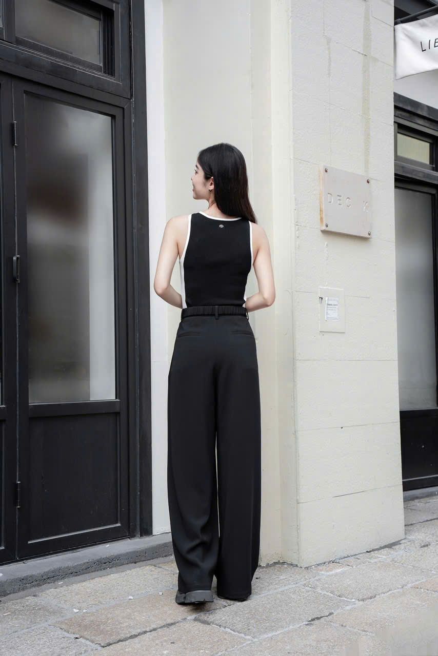 Quần vải dài đai kim loại bấm