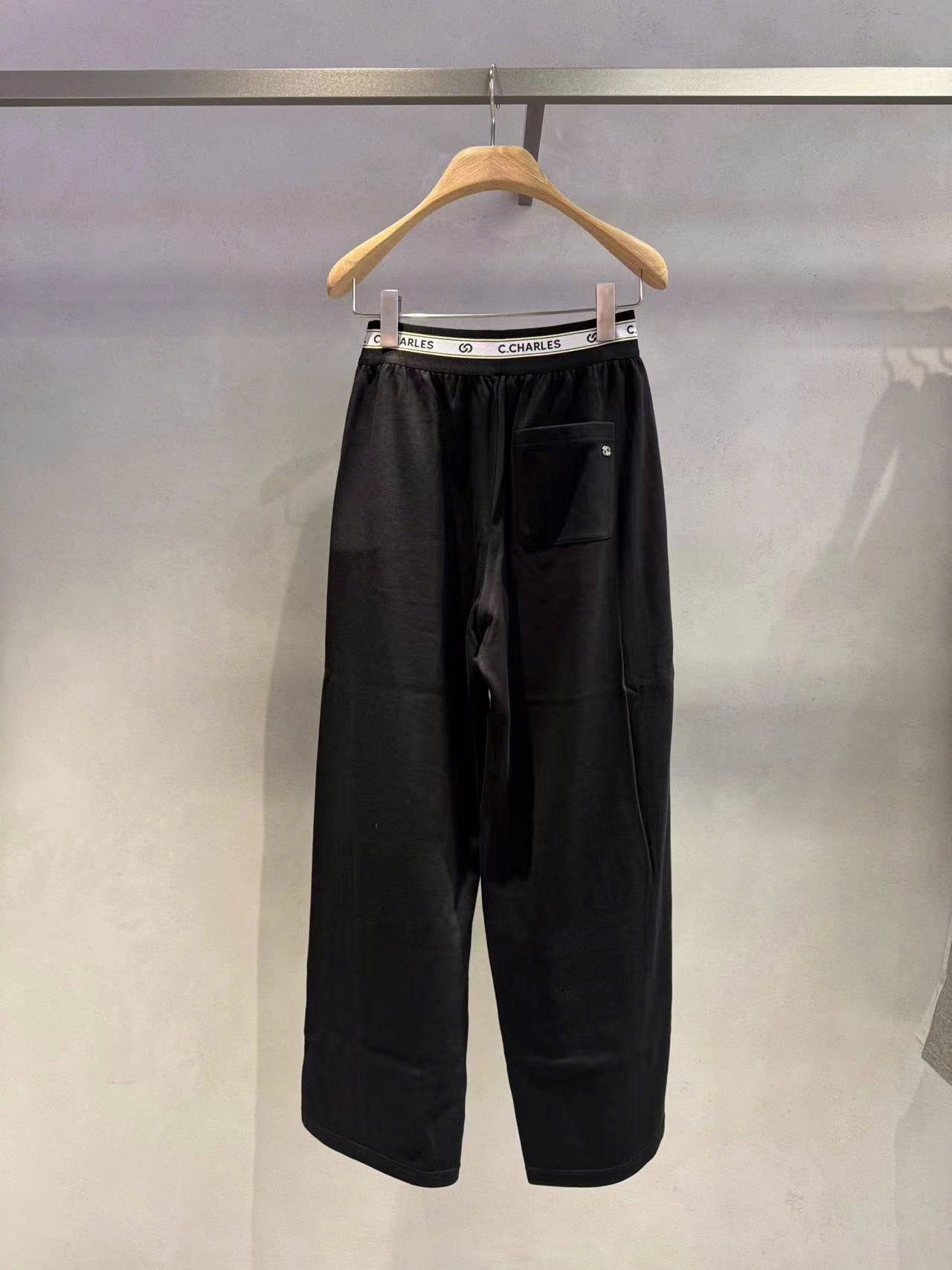 Quần thun cotton đen - cạp chun chữ