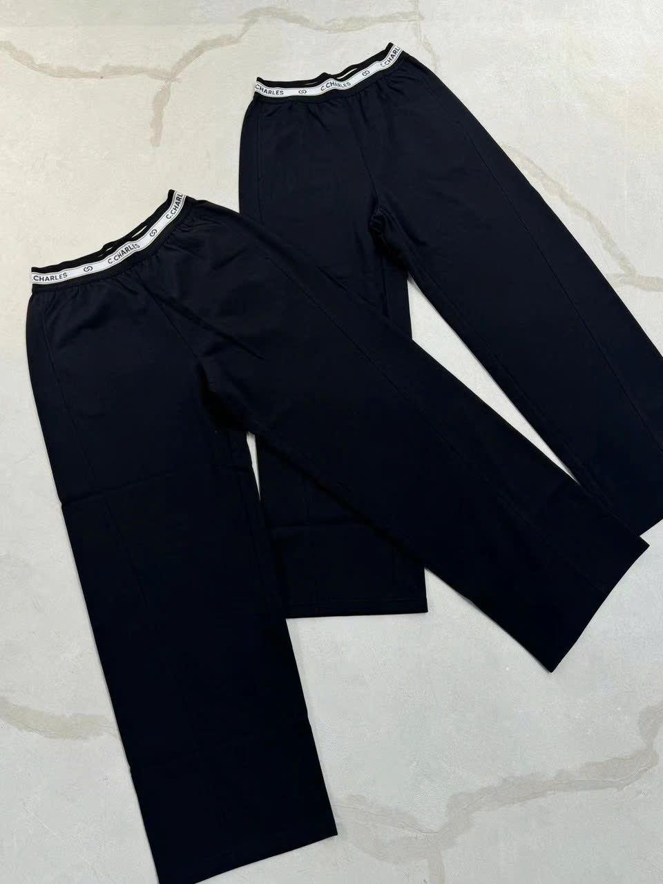 Quần thun cotton đen - cạp chun chữ